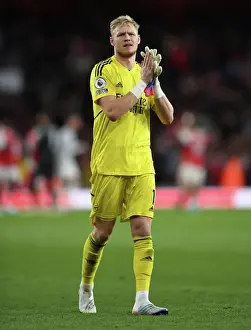 Arsenal's Aaron Ramsdale Celebrates with Fans After Arsenal vs. Liverpool Victory, 2022-23 Premier League