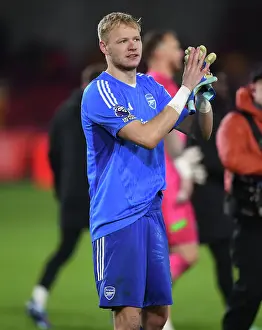 Arsenal's Aaron Ramsdale Celebrates with Fans after Brentford Victory (2023-24)