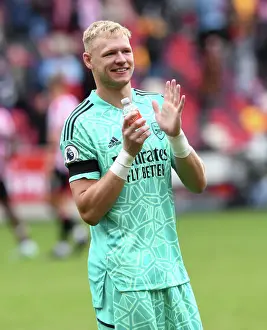 Arsenal's Aaron Ramsdale Celebrates with Fans after Brentford Victory