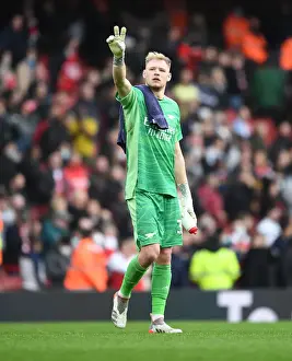 Arsenal V Manchester City 2021-22 Prints: Arsenal's Aaron Ramsdale Celebrates with Fans after Hard-Fought Arsenal v Manchester City Match
