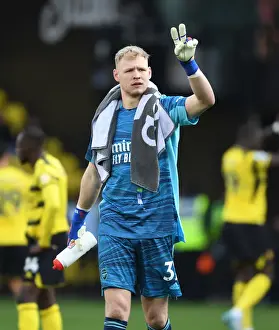 Arsenal's Aaron Ramsdale Celebrates with Fans: Victory at Watford, Premier League 2021-22