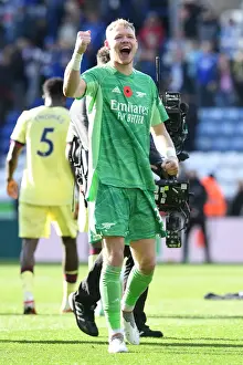 Arsenal's Aaron Ramsdale Celebrates Win Against Leicester City in Premier League