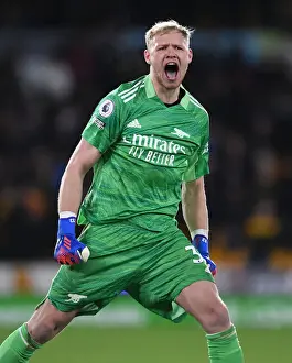 Arsenal's Aaron Ramsdale: Celebrating Victory over Wolverhampton Wanderers in the Premier League
