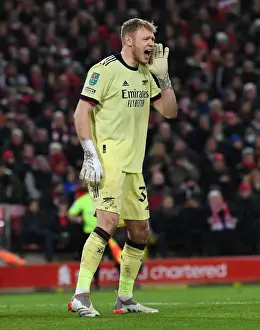 Liverpool V Arsenal Carabao Cup 21-22 Prints: Arsenal's Aaron Ramsdale Faces Off Against Liverpool in Carabao Cup Semi-Final Showdown