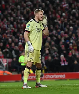 Liverpool V Arsenal Carabao Cup 21-22 Prints: Arsenal's Aaron Ramsdale Faces Off Against Liverpool in Carabao Cup Semi-Final Showdown