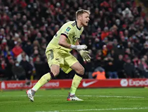 Liverpool V Arsenal Carabao Cup 21-22 Prints: Arsenal's Aaron Ramsdale Faces Off Against Liverpool in Carabao Cup Semi-Final Showdown