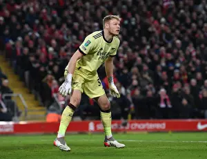 Liverpool V Arsenal Carabao Cup 21-22 Prints: Arsenal's Aaron Ramsdale Faces Off Against Liverpool in Carabao Cup Semi-Final Showdown