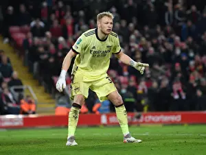 Liverpool V Arsenal Carabao Cup 21-22 Prints: Arsenal's Aaron Ramsdale Faces Off Against Liverpool in Carabao Cup Semi-Final Showdown