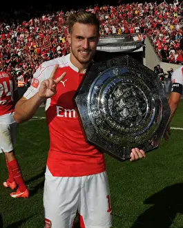 Arsenal's Aaron Ramsey Celebrates FA Community Shield Victory over Chelsea
