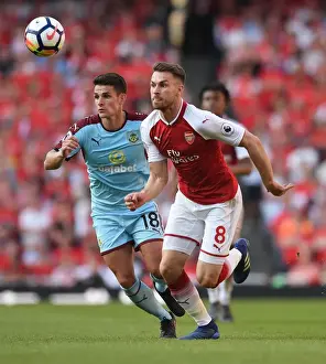 Arsenal V Burnley 2017-18 Prints: Arsenal's Aaron Ramsey Clashes with Burnley's Ashley Westwood in Premier League Showdown