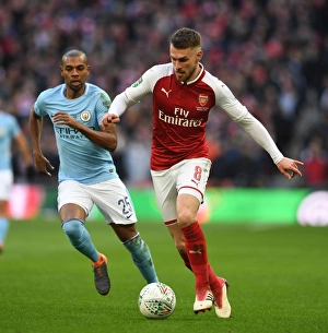 Arsenal V Manchester City - Carabao Cup Final 2018 Prints: Arsenal's Aaron Ramsey Clashes with Manchester City's Fernandinho in Carabao Cup Final Showdown