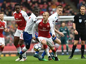 Arsenal V Stoke City 2017-18 Prints: Arsenal's Aaron Ramsey Clashes with Stoke's Badou Ndiaye and Ryan Shawcross