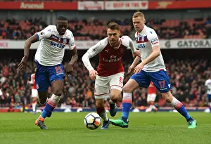 Arsenal V Stoke City 2017-18 Prints: Arsenal's Aaron Ramsey Faces Off Against Bruno Martins Indi and Ryan Shawcross of Stoke City