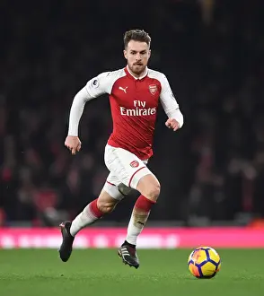 Arsenal V Manchester United 2017-18 Prints: Arsenal's Aaron Ramsey Faces Off Against Manchester United in Premier League Clash (2017-18)