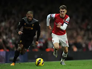 Arsenal V Liverpool 2012-13 Prints: Arsenal's Aaron Ramsey Outmaneuvers Liverpool's Glen Johnson