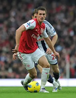 Arsenal V West Bromwich Albion 2011-12 Prints: Arsenal's Aaron Ramsey Outmaneuvers West Brom's Zoltan Gera