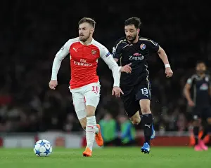 Arsenal V Dinamo Zagreb 2015-16 Prints: Arsenal's Aaron Ramsey Outsmarts Goncalo Santos in Champs League Showdown