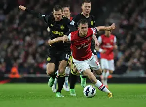 Arsenal V Wigan Athletic 2012-13 Prints: Arsenal's Aaron Ramsey Outsmarts James McArthur with a Masterful Dribble, 2012-13