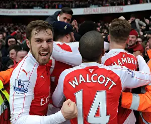 Arsenal V Leicester City 2015-16 Prints: Arsenal's Aaron Ramsey Scores and Celebrates with Fans vs Leicester City (2016)