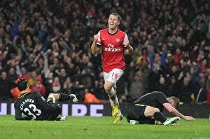 Wigan Athletic Collection: Arsenal's Aaron Ramsey Scores Fourth Goal vs. Wigan Athletic (2012-13)