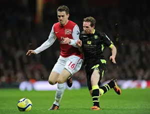 Arsenal V Leeds United FA Cup 2011-12 Prints: Arsenal's Aaron Ramsey Scores Past Leeds Aidan White in FA Cup Clash