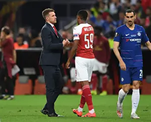 Arsenal V Chelsea Europa League Cup Final 2019 Prints: Arsenal's Aaron Ramsey Shakes Hands with Jorginho of Chelsea after Europa League Final in Baku