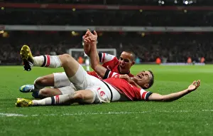 Arsenal V Wigan Athletic 2012-13 Prints: Arsenal's Aaron Ramsey and Theo Walcott Celebrate Goals Against Wigan Athletic (2012-13)