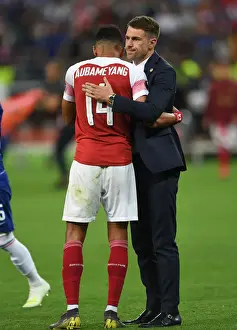 Arsenal V Chelsea Europa League Cup Final 2019 Prints: Arsenal's Agony: Aubameyang Consoled by Ramsey after Europa League Final Defeat vs Chelsea (Baku)