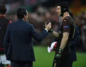 Arsenal V Chelsea Europa League Cup Final 2019 Prints: Arsenal's Agony: Unai Emery and Petr Cech Consoled After Europa League Defeat to Chelsea