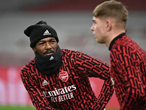 Arsenal's Ainsley Maitland-Niles Warms Up Ahead of Empty Emirates Stadium for Arsenal v Crystal Palace (2021)