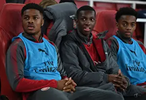 Arsenal V Norwich - Carabo Cup 4th Round 2017-18 Prints: Arsenal's Akpom, Nketiah, and Willock Prepare for Norwich Clash in Carabao Cup