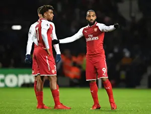 West Bromwich Albion V Arsenal 2017-18 Prints: Arsenal's Alex Iwobi and Alex Lacazette in Deep Conversation during West Bromwich Albion Match