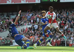 Arsenal V Everton 2016-17 Prints: Arsenal's Alex Iwobi Faces Off Against Everton Duo Mason Holgate and Morgan Schneiderlin