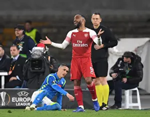 Napoli V Arsenal 2018-19 Prints: Arsenal's Alex Lacazette in Action against Napoli in the Europa League Quarterfinal