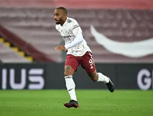 Liverpool V Arsenal - Carabao Cup 2020-21 Prints: Arsenal's Alex Lacazette at Empty Anfield: Carabao Cup Clash vs Liverpool, 2020