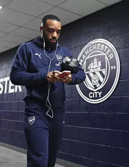 Manchester City V Arsenal 2018-19 Prints: Arsenal's Alex Lacazette Arrives at Etihad Stadium before Manchester City vs Arsenal (2018-19)