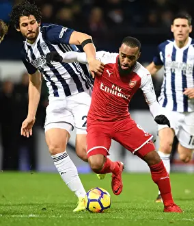 Arsenal's Alex Lacazette Clashes with Ahmed Hegazi in Premier League Showdown (West Bromwich Albion vs Arsenal, 2017-18)