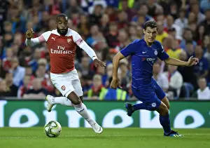 Arsenal V Chelsea Pre Season Friendly 2018-19 Prints: Arsenal's Alex Lacazette Outmaneuvers Chelsea's Andreas Christensen in International Champions Cup Clash