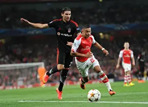 Arsenal V Besiktas 2014/15 Prints: Arsenal's Alex Oxlade-Chamberlain Faces Off Against Besiktas Ersan Gulum in Champions League Clash