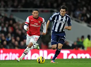 Arsenal V West Bromwich Albion 2012-13 Prints: Arsenal's Alex Oxlade-Chamberlain Faces Off Against West Bromwich Albion's Goran Popov (2012-13)