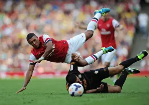 Arsenal V Galatasaray 2013-14 Prints: Arsenal's Alex Oxlade-Chamberlain Fouled by Galatasaray's Ceyhun Gulselam - Emirates Cup 2013