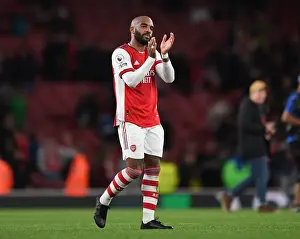 Arsenal V Crystal Palace 2021-22 Prints: Arsenal's Alexandre Lacazette Celebrates with Fans after Arsenal vs Crystal Palace in 2021-22 Premier League