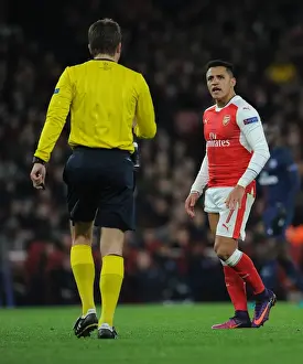 Arsenal V Paris Saint-Germain 2016-17 Prints: Arsenal's Alexis Sanchez Argues with Referee during Arsenal v Paris Saint-Germain UCL Clash