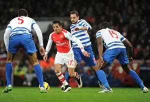 Arsenal V Queens Park Rangers 2014-15 Prints: Arsenal's Alexis Sanchez Faces Off Against QPR Trio: Onuoha, Kranjcar, and Ferdinand