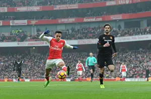Arsenal V Hull City 2016-17 Prints: Arsenal's Alexis Sanchez Fends Off Hull's Andrea Ranocchia During Premier League Clash