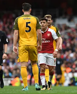 Arsenal V Brighton And Hove Albion 2017-18 Prints: Arsenal's Alexis Sanchez and Lewis Dunk Clash During Premier League Match vs Brighton