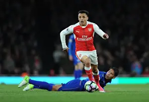 Arsenal V Leicester City 2016-17 Prints: Arsenal's Alexis Sanchez Outruns Leicester's Leonardo Ulloa in Premier League Showdown
