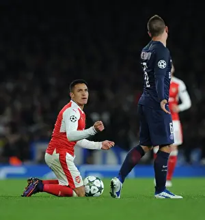 Arsenal V Paris Saint-Germain 2016-17 Prints: Arsenal's Alexis Sanchez and PSG's Marco Verratti Exchange Words during 2016-17 Champions League Clash