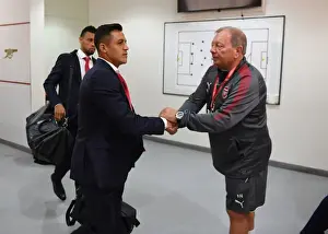 Arsenal's Alexis Sanchez and Vic Akers in the Changing Room Before Arsenal v AFC Bournemouth, 2017-18