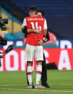 Arsenal V Manchester City - FA Cup Semi-Final 2019-20 Prints: Arsenal's Arteta and Aubameyang Celebrate FA Cup Semi-Final Victory over Manchester City